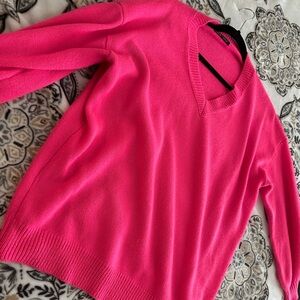 Vibrant Pink V-Neck Women's Sweater